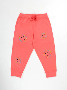 KiddoPanti - Girls Cotton Smileys Printed Joggers