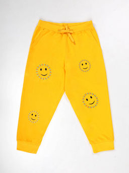 KiddoPanti - Girls Cotton Smileys Printed Joggers