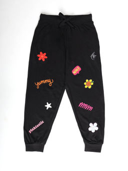 KiddoPanti - Girls Cotton Printed Joggers with Multi Badge