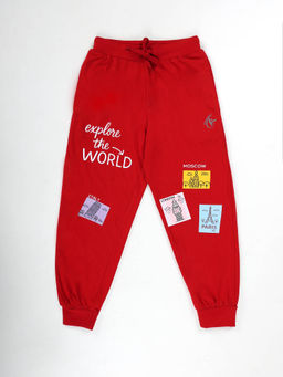 KiddoPanti - Unisex Cotton Solid Joggers with Multi Badge