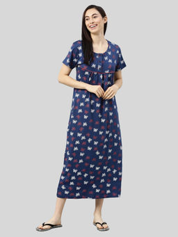 Kryptic - Navy Blue Printed Nightdress for Women