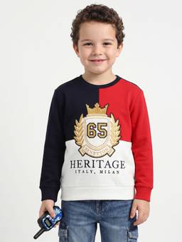 United Colors of Benetton - Relaxed Fit Round Neck Heritage Sheild Colorblock Sweatshirt