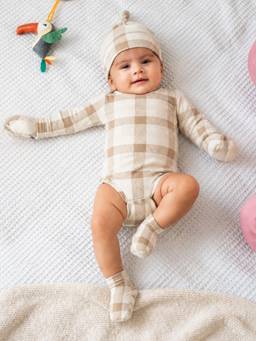 Cocoon Care - Bamboo beige Cotton Solid Cap, Mittens and Socks (0-3 Months)