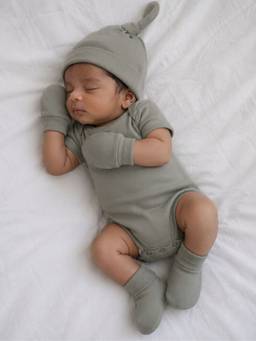 Cocoon Care - Bamboo Grey Cotton Solid Cap, Mittens and Socks (0-3 Months)