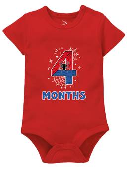 Zeezeezoo - red 4 Monthly Birthday New Born Baby Onesie (3-6 Months)
