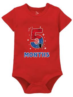 Zeezeezoo - Red 5 Monthly Birthday New Born Baby Onesie (3-6 Months)