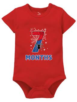 Zeezeezoo - Red 7 Monthly Birthday New Born Baby Onesie (6-12 Months)