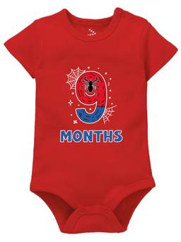 Zeezeezoo - Red 9 Monthly Birthday New Born Baby Onesie (6-12 Months)