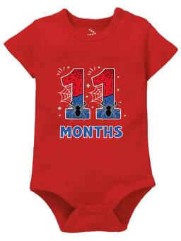 Zeezeezoo - Red 11 Monthly Birthday New Born Baby Onesie (6-12 Months)