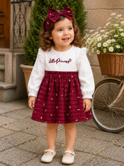 My Milestones - Embroidery Seersucker Full Sleeve Rosabelle Dress and Hairband - Multi