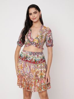AMAGYAA - Women Multi-Color Polyester Printed Top with Skirt