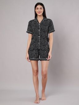 AMAGYAA - Women Black Cotton Polka Dots Shirt with Pant