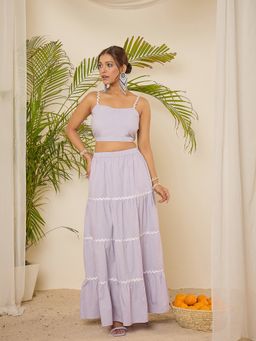 WineRed - Women Lavender Cotton Solid Crop Top with Skirt