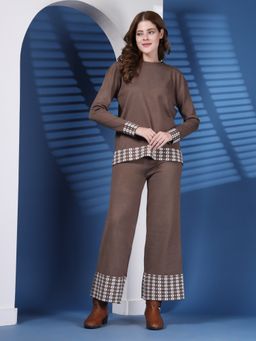 Juelle - Women Brown Wool Solid Top with Pant
