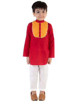 Tiny Pants - Red Cotton Kurta With White Pyjama (Set of 2)