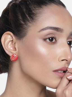 Estele - Gold Plated Red and Gold Designer Stud Earrings for Women and Girls
