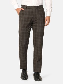 TAHVO - Men Brown Checks Casual Trouser
