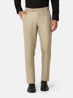 TAHVO - Men Beige Solid Formal Trouser