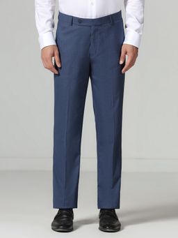 TAHVO - Men Blue Solid Formal Trouser