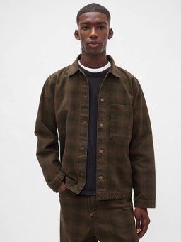 GAP - Brown Men Cotton Collar Neck Shacket