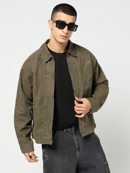GAP - Olive Men Cotton Collar Neck Jacket