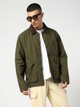 GAP - Olive Men Cotton Collar Neck Jacket