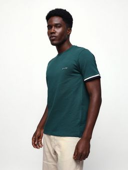Dennis Lingo - Men Green Solid Round Neck Half Sleeves Relaxed Fit T-Shirt