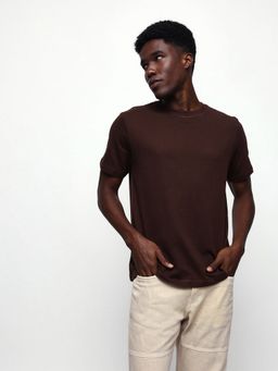 Dennis Lingo - Men Brown Solid Round Neck Half Sleeves Relaxed Fit T-Shirt