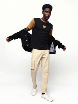 Dennis Lingo - Men Black Colourblocked Round Neck Half Sleeves Relaxed Fit T-Shirt