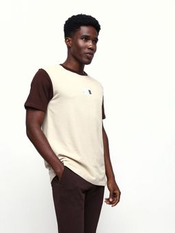 Dennis Lingo - Men Cream Colourblocked Round Neck Half Sleeves Relaxed Fit T-Shirt