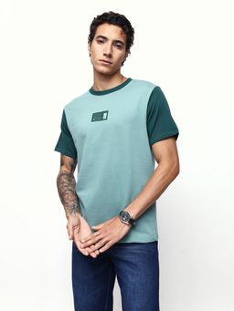 Dennis Lingo - Men Blue Colourblocked Round Neck Half Sleeves Relaxed Fit T-Shirt