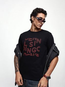 Dennis Lingo - Men Black Printed Round Neck Half Sleeves Relaxed Fit T-Shirt