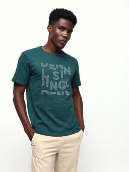Dennis Lingo - Men Green Printed Round Neck Half Sleeves Relaxed Fit T-Shirt