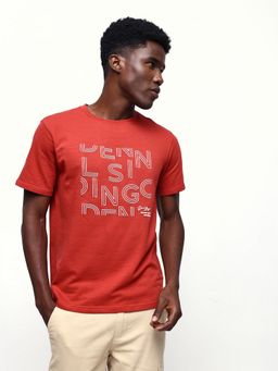 Dennis Lingo - Men Red Printed Round Neck Half Sleeves Relaxed Fit T-Shirt