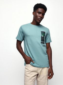 Dennis Lingo - Men Blue Printed Round Neck Half Sleeves Relaxed Fit T-Shirt