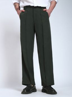 Perch - Bottle Green Solid Pintuck Korean Trouser