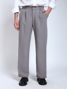 Perch - Light Grey Solid Pleated Korean Trouser