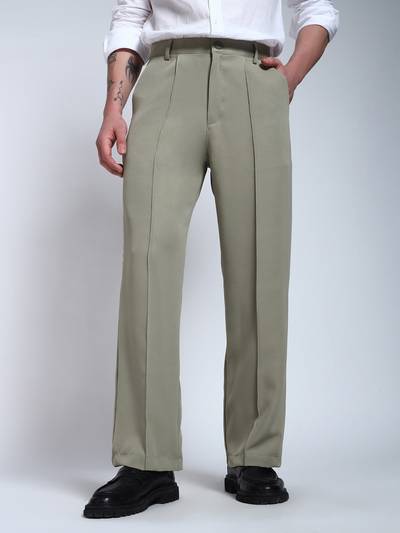 Light Pista Green Solid Pintuck Korean Trouser