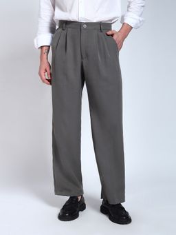 Perch - Steel Grey Solid Pleated Korean Trouser