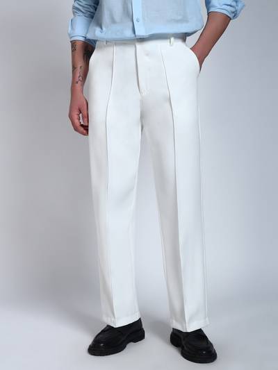 White Solid Pintuck Korean Trouser