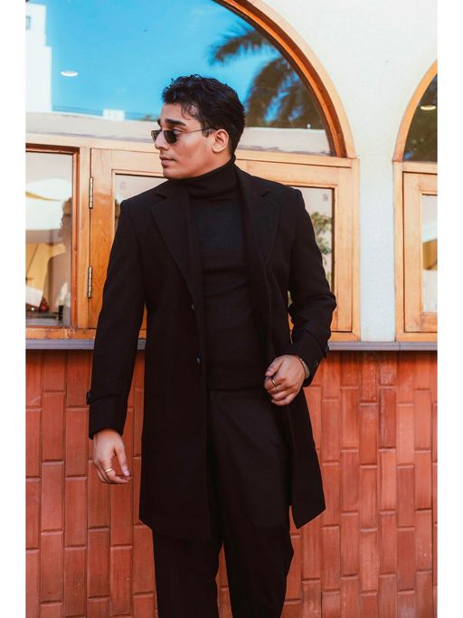 JAVINISHKA Men Black Solid Single-Breasted Coat