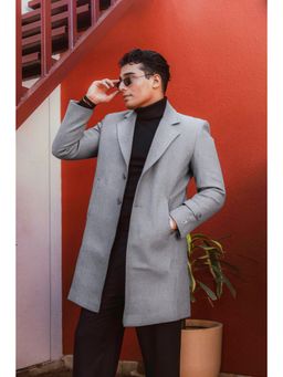JAVINISHKA - Men Grey Solid Single-Breasted Coat