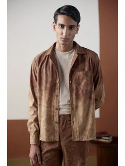 Muvazo - Brown Men Corduroy Collar Neck Jacket
