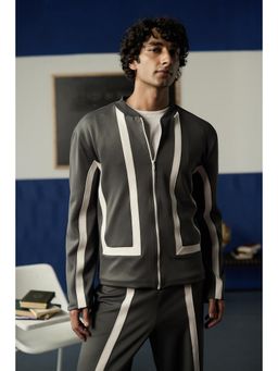 Muvazo - Grey Men Scuba Mandarin Neck Jacket