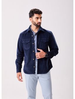 MH&Y - Navy Blue Men Corduroy Collar Neck Shacket