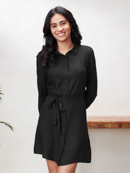 The Souled Store - Solid Shirt Dress: Black Shirt Dresses