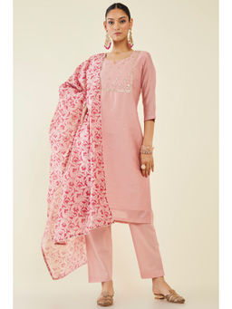 Soch - Women Peach Chanderi Embroidered Suit (Set of 3)
