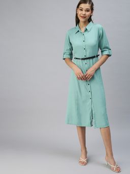 SHOWOFF - Women Solid Green Shirt Dress