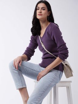RVK - Women Purple Solid Pullover Sweater