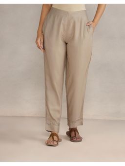 Fabindia - Beige Viscose Blend Solid Regular Fit Pant